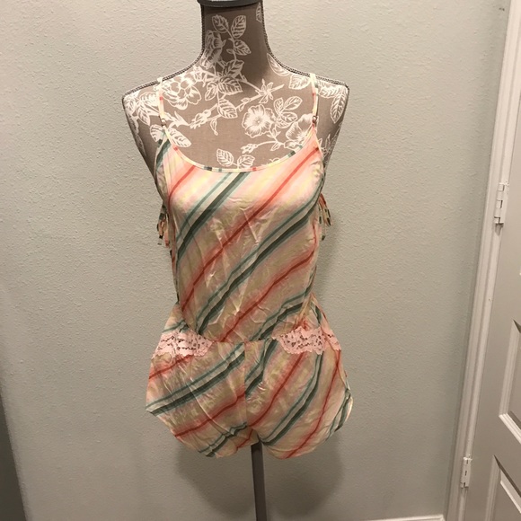 Victoria's Secret Other - NWT VS Stripe Lace Trim Sleep Romper